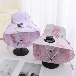 Summer solar fan sun hat for outdoor UV protection, portable cooling cap with digital display.