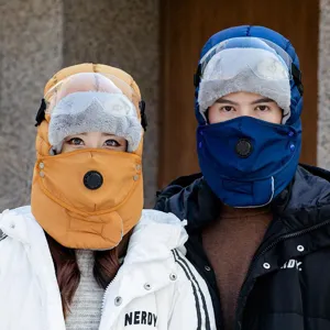 Bonnet aviateur thermique d'hiver avec masque facial et lunettes pour grand froid.