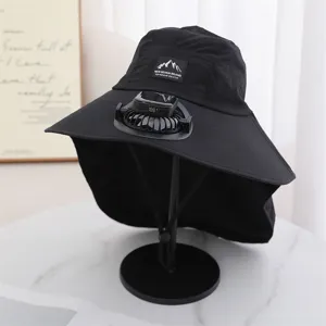 Solar powered fan sun hat for men outdoor hiking wide brim cooling UV protection cap