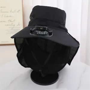 Chapeau de pêcheur anti-UV d'été unisexe avec mini ventilateur pour la randonnée et plein air.