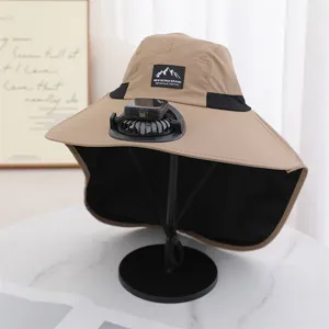 Sun hat with rechargeable fan outdoor hiking summer large brim sun protection fishing hat