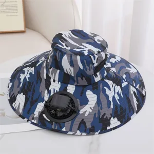 Unisex Kappe Tarnung Sonnenhut mit Solarventilator breite Krempe Outdoor Wanderkappe