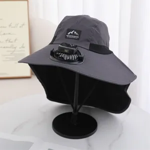Solar powered fan sun hat wide brim outdoor fishing climbing UV protection summer hat for men