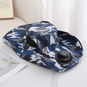 Solarbetriebener Ventilator Anglerhut Camouflage Outdoor Wandern Schnelltrocknender Hut