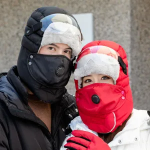 Bonnet aviateur d'hiver épais avec lunettes de vent et masque facial intégré pour plein air.