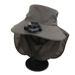 Chapeau de pêcheur anti-UV d'été unisexe avec ventilateur solaire et protège-nuque