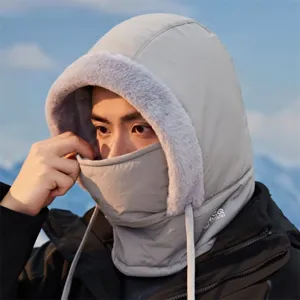 Winter cycling warm hat windproof balaclava face mask with thick plush lining for men women