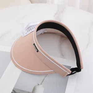 Detail view of the summer sun visor hat with built-in mini electric fan, clear brim and cooling design.