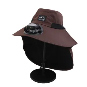Mens solar charging fan sun hat outdoor mountaineering large brim anti-uv fishing cap