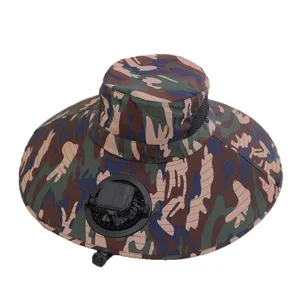 Camouflage Sonnenhut mit Solarventilator fur Outdoor Camping Angeln breite Krempe Hut