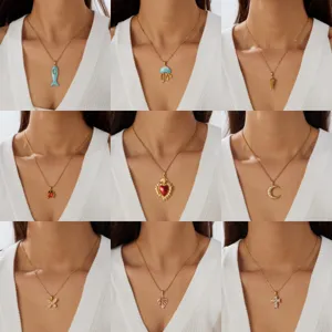 European and American style minimalist gold plated stainless steel clavicle chain necklace set for women