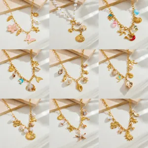 Stainless Steel Gold-Plated Marine Life Shell Starfish Pendant Necklace Beach Summer Fashion Jewelry Gift For Women