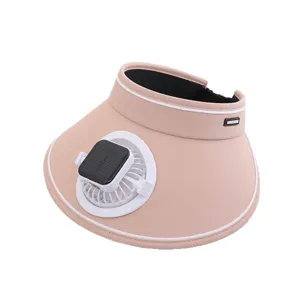Summer solar powered fan sun hat for women, empty top outdoor sun protection wide brim cap.