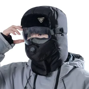 Berretto da trappola invernale antivento con occhiali e maschera, spessa fodera in pile caldo uomo.