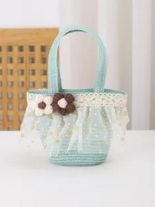 Sweet mesh pearl kids mini straw bag, cute toddler photo prop outdoor coin purse.