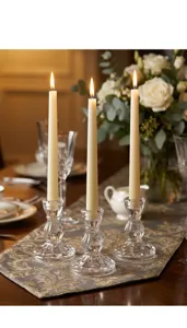 Nordic minimalist vintage ribbed glass candlestick holder romantic dinner table decor piece.