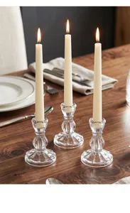 Clear glass candle holder textured pillar candleholder romantic tabletop decor detail