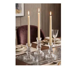 Nordic minimalist vintage vertical stripe glass candle holder for romantic dining decor.