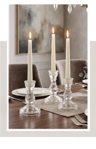 Nordic minimalist vertical stripe glass candle holder detail view, elegant tabletop decor.