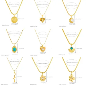 Fashion 18k gold plated stainless steel necklace set with irregular flower and pearl pendants for women.