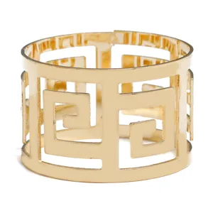 Modern Minimalist Iron Hollow Out Geometric Pattern Napkin Ring Electroplated Gold Silver Meander Design Napkin Buckle For Banquet Wedding Dinner Table Decoration