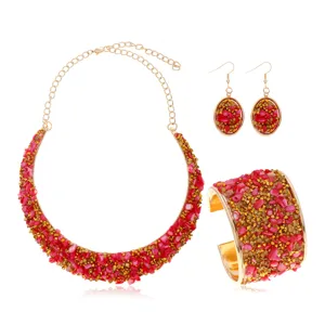 Rojo piedra collar pulsera pendientes conjunto moda joyas para mujeres elegante estilo regalo