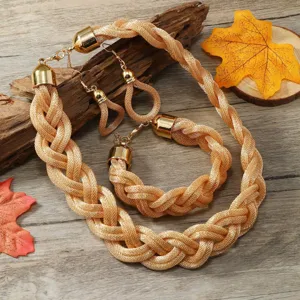Atemberaubendes boho gold geflochtenes kette ohrringe armband set detailansichtblick