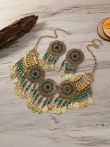 Vintage retro Boho mehrschichtige Münze Quaste Halskette und Ohrringe Set Damen Modeschmuck
