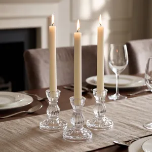 Nordic minimalist vintage vertical stripe glass candlestick holder for romantic dinner party decor