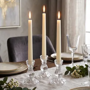 Nordic minimalist vertical striped clear glass candle holder for romantic home dining table decor.