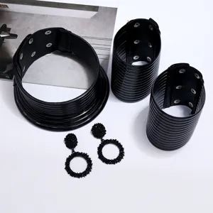 Estilo etnico africano gargantilla negra exagerada conjunto 4 joyas para mujeres moda