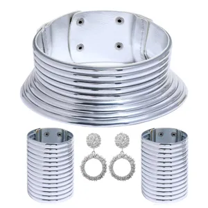 Estilo étnico africano gargantilla metálica exagerada collar pulseras pendientes set
