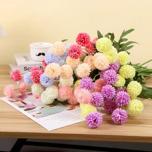 Künstlicher Pompon Chrysanthemen Strauß, bunte Seidenblumen für Heimdekoration und Hochzeit.