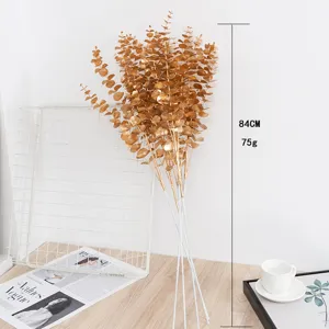 Golden artificial eucalyptus branches home decor 84cm tall fake plant leaves for festival party