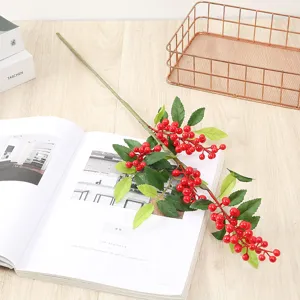 Artificial red berry branch fake winterberry stem for home floral arrangement decor