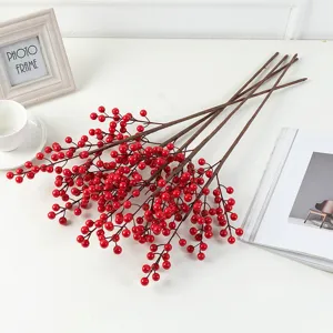Artificial red berry branches simulation winterberry flower stems for home holiday decor.