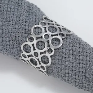 Silver metal hollow circle napkin ring detail view elegant table decor dining accessory