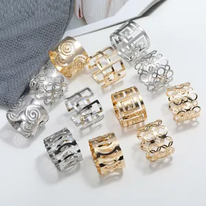 Metal hollow napkin ring set, creative geometric design table decor for wedding party dining.