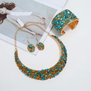 Conjunto de joyas de collar pulsera pendientes de piedra turquesa moda mujer