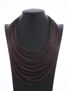 Collar gargantilla vintage de cordón de cuero multicapa para mujer, joyería bohemia.