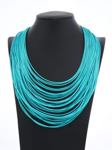 Collar de cordón turquesa multicapa collar llamativo para mujer joyería de cuello audaz