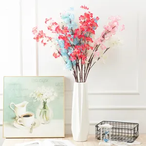 Artificial cherry blossom branches mixed color fake flowers for home wedding party decor.