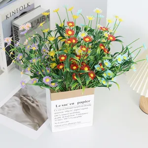 Artificial daisy flowers bouquet in paper bag pot for home office desk room decor.