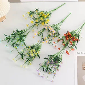Artificial Prong Daisy Flower Bouquet Fake Green Plants Home Decor Indoor Wedding Commercial Showcase Arrangement