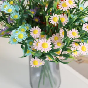Artificial daisy flowers in glass vase faux plant bouquet for home room decor table centerpiece