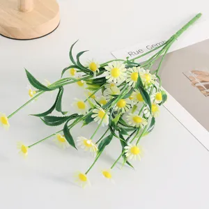 Artificial five fork daisy flower bouquet fake green plant for home room decoration.