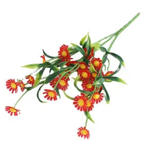 Artificial 5-fork red daisy flowers bouquet for home room wedding party decor plant
