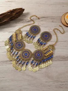 Vintage Damen Boho Münzen Quasten Halskette und Ohrringe Set, ethnischer Modeschmuck.