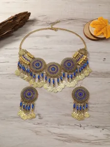 Vintage böhmische Münze Quaste Halskette und Ohrringe Set für Damen ethnischer Modeschmuck.