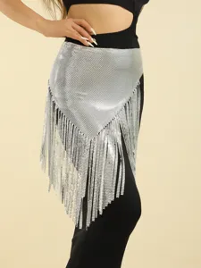 Sexy silver sequin fringe hip scarf waist chain for belly dance and party performance wear.